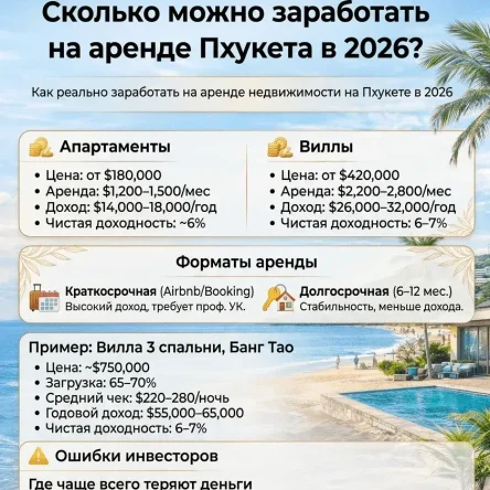 Сколько можно заработать на аренде недвижимости на Пхукете в 2026